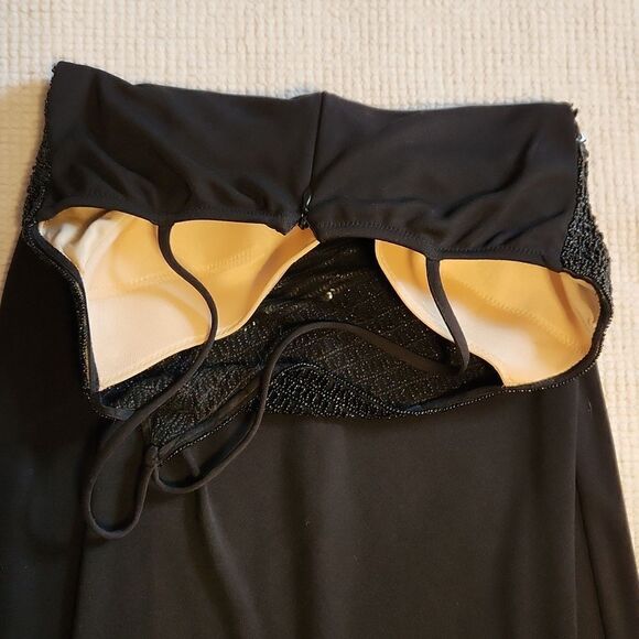 La Perla Vintage black beaded & sequined top one shoulder wrap maxi dress s 42/8 - Picture 10 of 16